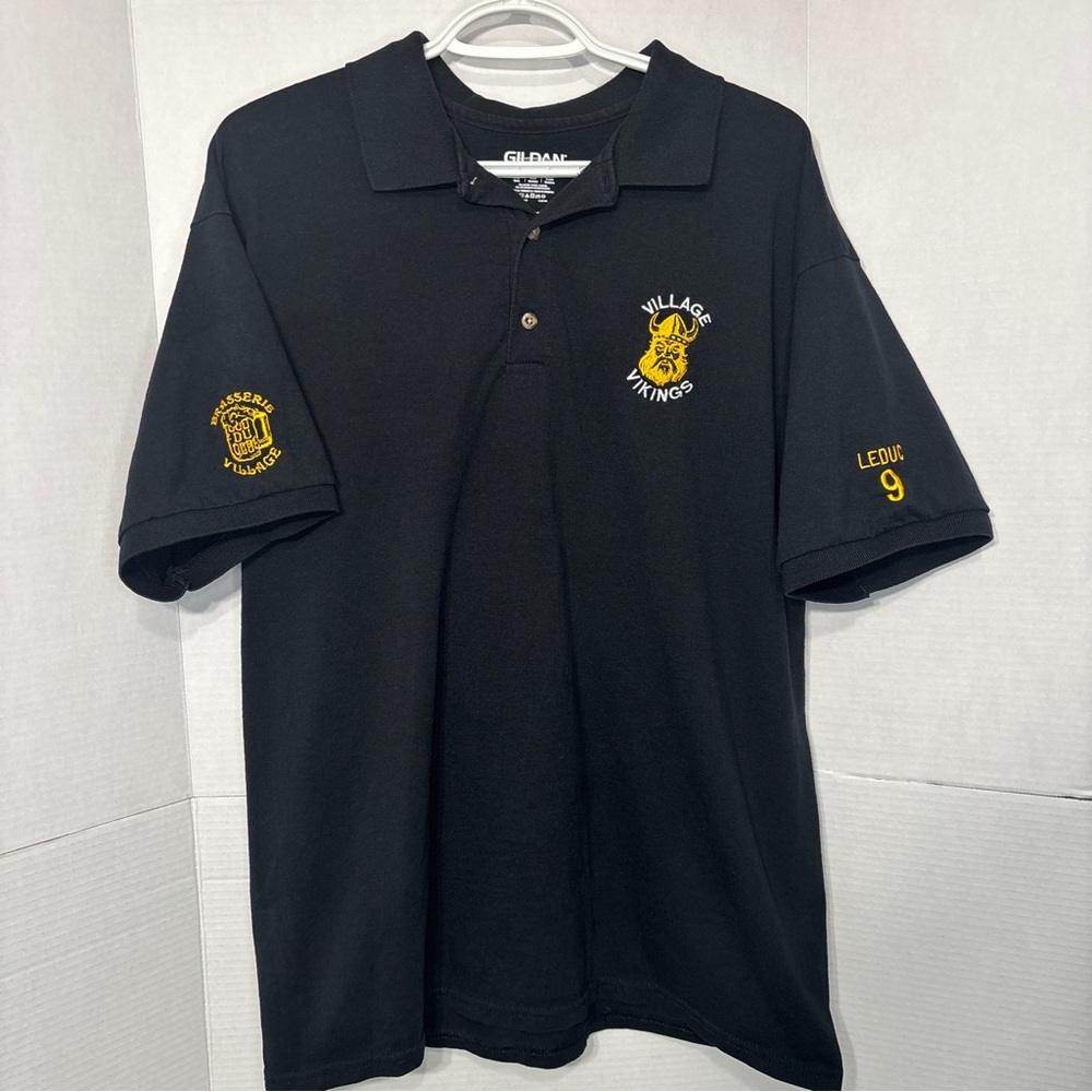 Gildan Dry Blend Black Polo with Yellow Viking Embroidery Brasserie Village